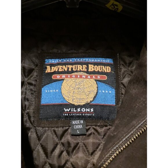 Vintage Wilsons Adventure Bound Mens Suede Coat L Faux Fur Trim Hood Heavy Chore - Picture 8 of 10